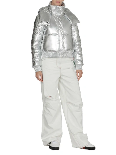 Shop Off-white Silver Padded Coat In Silver Silver