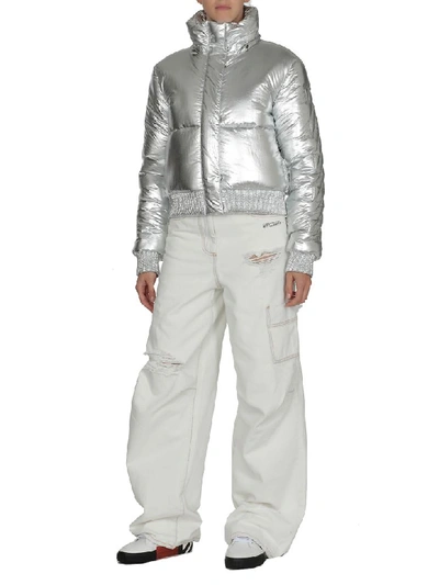 Shop Off-white Silver Padded Coat In Silver Silver