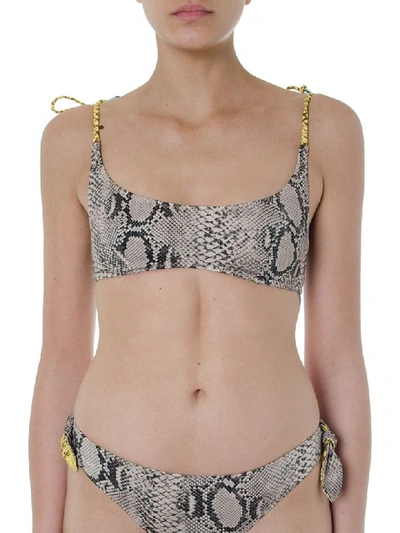 Shop Stella Mccartney Top Bikini Rock Python Print Textile Swimsuit In Brown