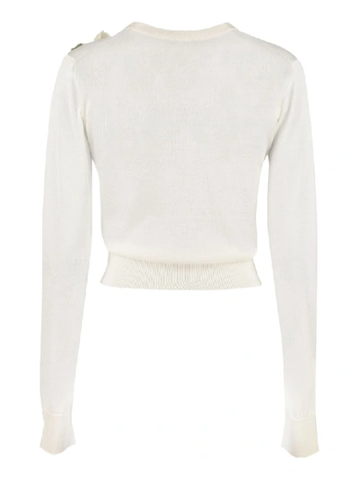 Shop Dolce & Gabbana Embroidered Crew-neck Sweater In Panna