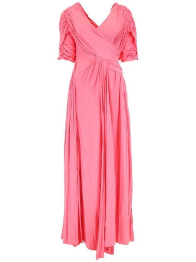 Shop Lanvin Long Silk Dress In Pink (pink)