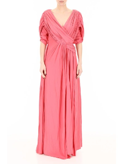 Shop Lanvin Long Silk Dress In Pink (pink)