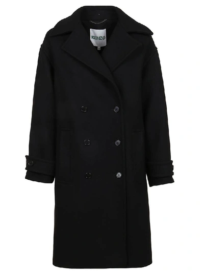 Shop Kenzo Cocoon Coat Double Breasted In Black