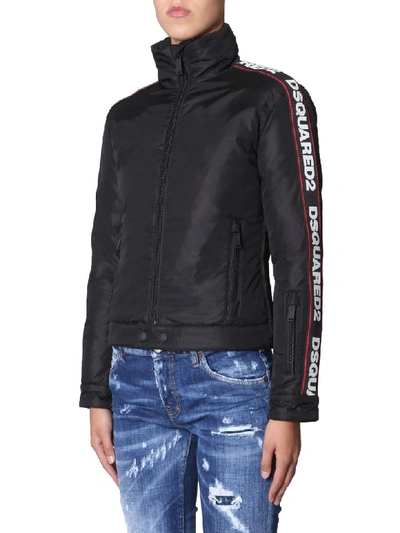 Shop Dsquared2 Down Jacket With Logo Band In Nero