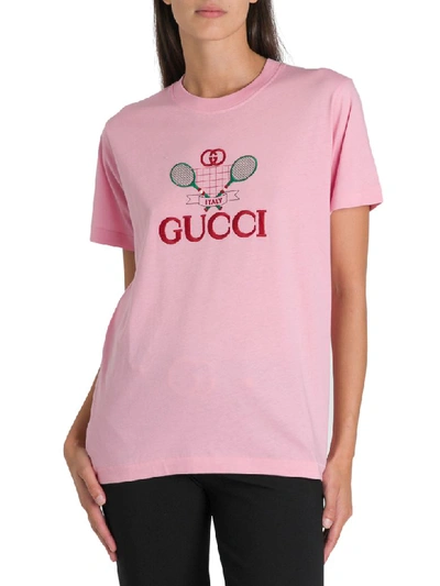 Shop Gucci Tennis Embroidered T-shirt In Rosa