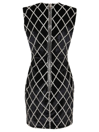 Shop Balmain Black Embroidered Velour Dress In Eac Noir/argent