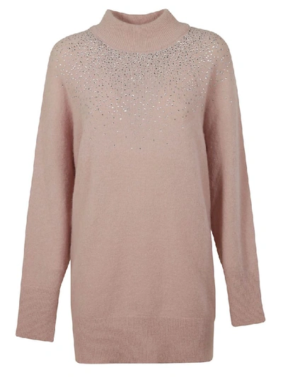 Shop Blumarine Crystal Embellished Oversize Sweater In Pink