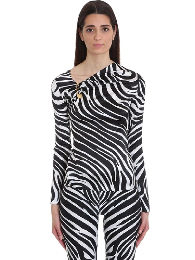 Shop Versace Zebra Satin Black And White Silk Blouse