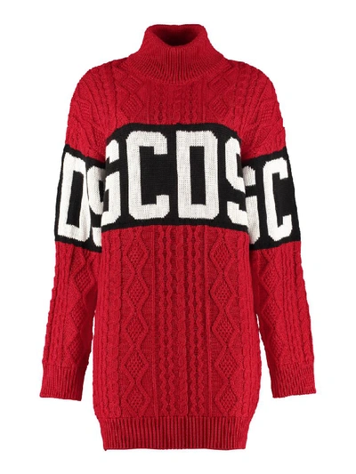 Shop Gcds Turtleneck Sweater Dress In Red