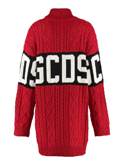 Shop Gcds Turtleneck Sweater Dress In Red