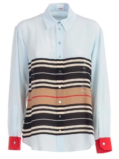 Shop Burberry Alexia P2w84n112 P86002 Shirt L/s W/stripe In Pale Blue Ip Pat