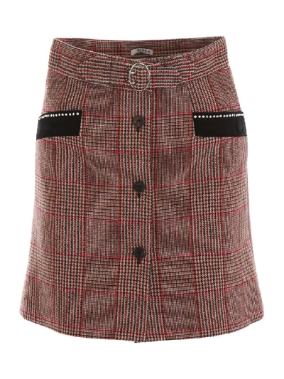 Shop Miu Miu Tartan Mini Skirt With Crystals In Rosso (brown)