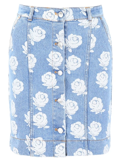 Shop Kenzo Rose Print Skirt In White (light Blue)
