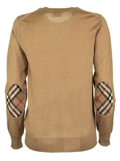 Shop Burberry Vintage Check Detail Merino Wool Sweater In Camel