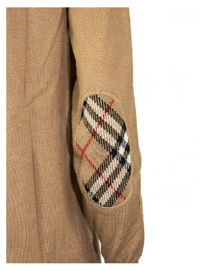 Shop Burberry Vintage Check Detail Merino Wool Sweater In Camel