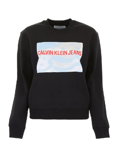 Shop Calvin Klein Jeans Est.1978 Logo And American Flag Sweatshirt In Black (black)