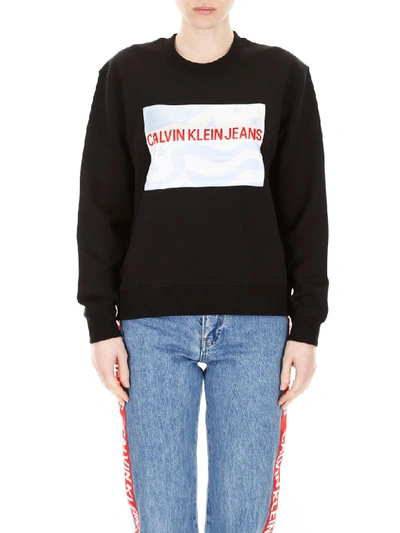 Shop Calvin Klein Jeans Est.1978 Logo And American Flag Sweatshirt In Black (black)