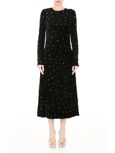 Shop Miu Miu Velvet Dress With Crystals In Nero (black)