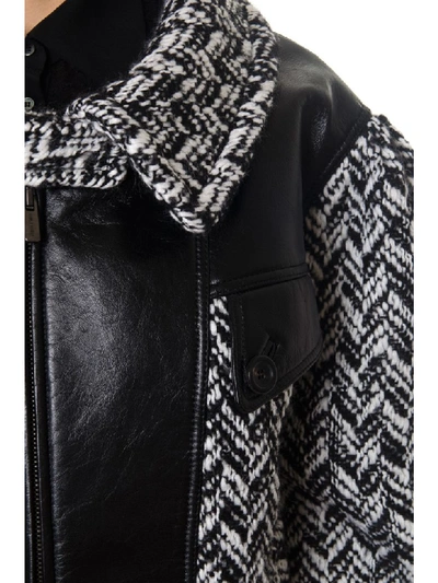 Shop Miu Miu Wool Blend Bomber Jacket With Leather Inserts In Black/white