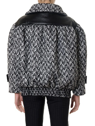 Shop Miu Miu Wool Blend Bomber Jacket With Leather Inserts In Black/white