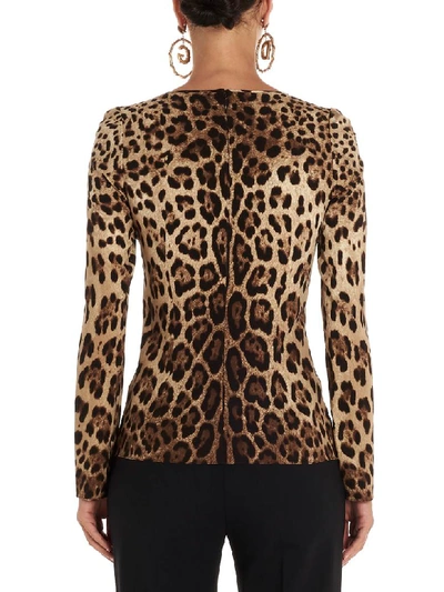 Dolce & Gabbana Leopard Print Silk Blend Long Sleeve Top In Animal Print