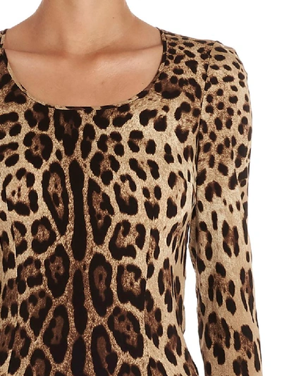 Dolce & Gabbana Leopard Print Silk Blend Long Sleeve Top In Animal Print