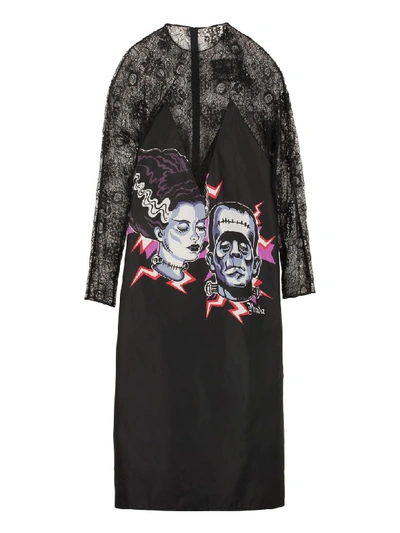 Shop Prada Frankestein Print Dress In Black