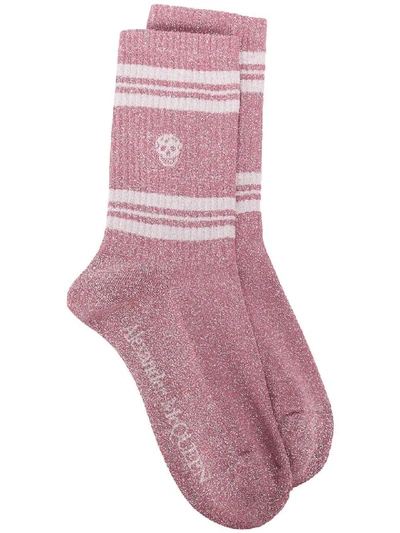 Shop Alexander Mcqueen Socks Stripe Skull In Roseate/pink