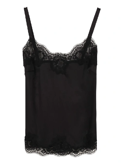 Shop Dolce & Gabbana Lace Trim Silk Top In Black