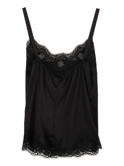 Shop Dolce & Gabbana Lace Trim Silk Top In Black