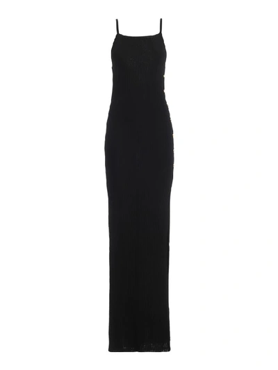 Shop Balmain Ribbed Viscose Jersey Long Slip Dress In Black