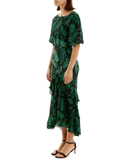 Shop Rixo London Palm Print Dress In Cuba Palm Teal Black (green)