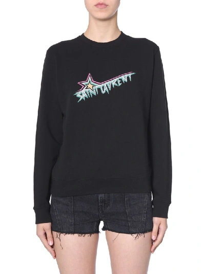 Shop Saint Laurent Crew Neck Sweatshirt In Nero