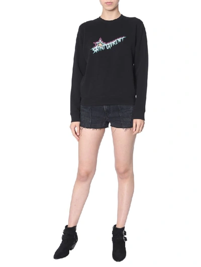 Shop Saint Laurent Crew Neck Sweatshirt In Nero