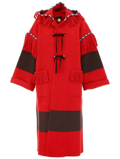 Shop Alanui Felt Coat With Embroidery In Red Multi (red)