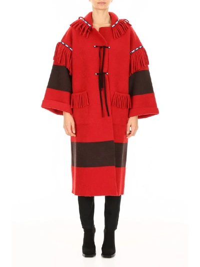 Shop Alanui Felt Coat With Embroidery In Red Multi (red)