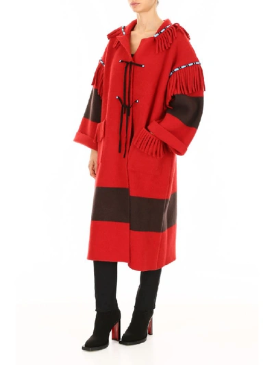 Shop Alanui Felt Coat With Embroidery In Red Multi (red)