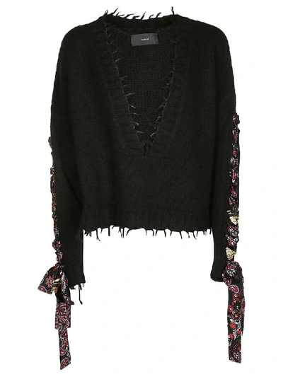 Shop Alanui Bandana Lace-up Sweater In Black