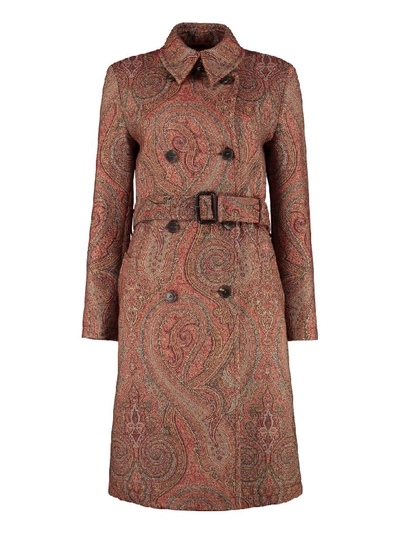Shop Etro Paisley Double-breasted Coat In Brown