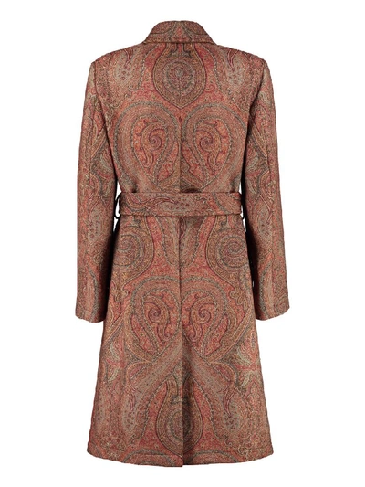 Shop Etro Paisley Double-breasted Coat In Brown
