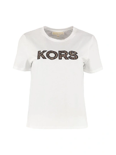 Shop Michael Michael Kors Crew-neck Cotton T-shirt In White