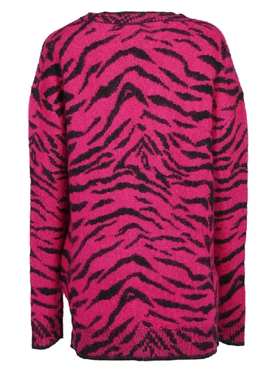 Shop Saint Laurent Zebra Cardigan In Fushia/noir