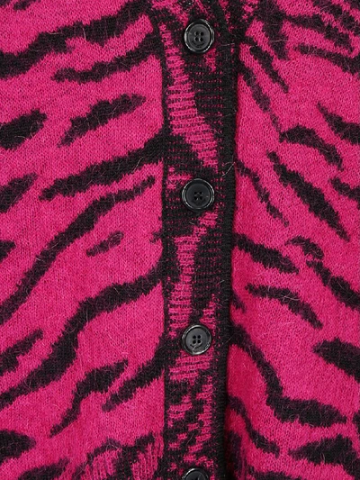 Shop Saint Laurent Zebra Cardigan In Fushia/noir