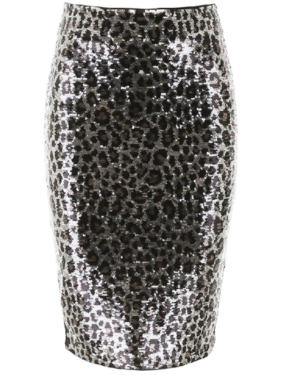 Shop Michael Michael Kors Animalier Sequins Skirt In Gunmetal (silver)