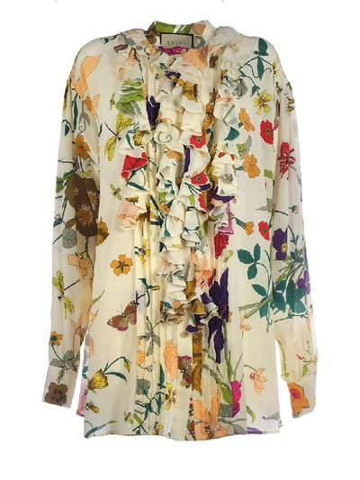 Shop Gucci Floral Print Blouse In Ivory