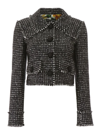 Shop Dolce & Gabbana Houndstooth Jacket In Fantasia Non Stampa (black)