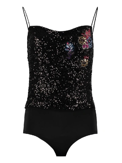 Shop Pinko Lucidare Sequins Bodysuit In Black