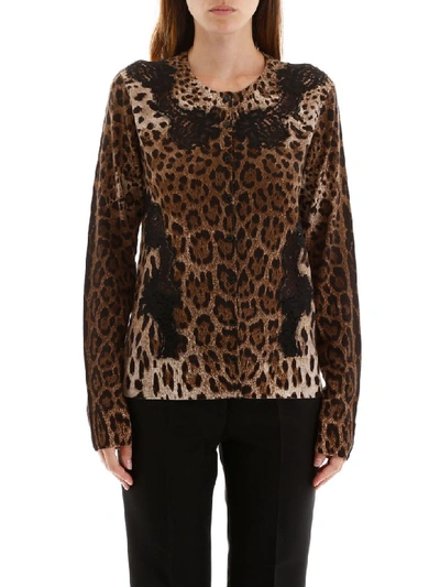 Shop Dolce & Gabbana Animalier Cardigan With Lace In Leo New (brown)