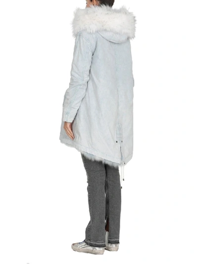 Shop Mr & Mrs Italy Cotton Parka In Misty Blue/white