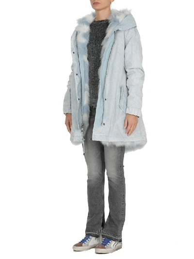 Shop Mr & Mrs Italy Cotton Parka In Misty Blue/white